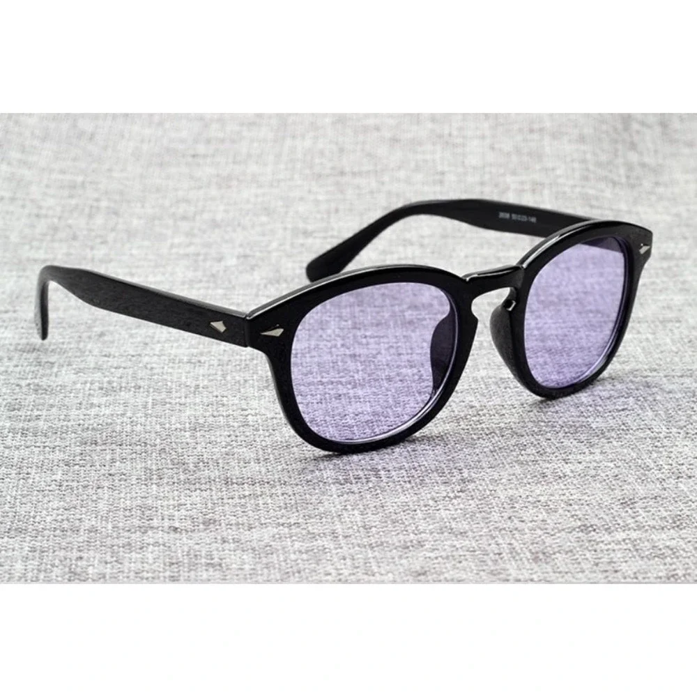 Men Women Sunglasses Glossy Black Frame Purple Lens Retro Inspired Unisex Classy